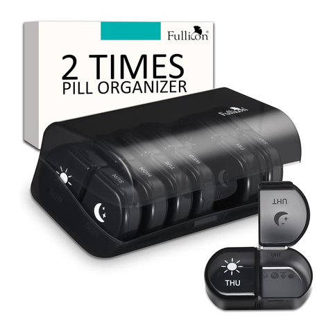 Fullicon Large Capacity Pill Organizer, Secure Pill Case with Durable Printing
