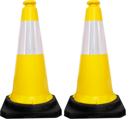 Olmecs 75 CM Road Safety Reflective Traffic Portable Wind Resistant Traffic Cone with Black Base (2 Cones)