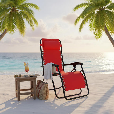 Procamp Zero Gravity Racing Red Camping Chair | Folding Outdoor Recliner | Zero Gravity Lounger