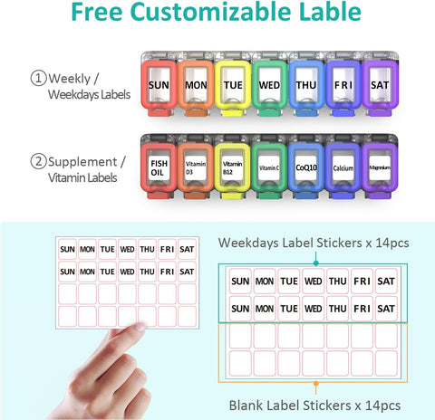 Fullicon Weekly Pill Organizer 7 Day, Large Pill Box Organiser for Travel, Moisture-Proof Medicine Organizer