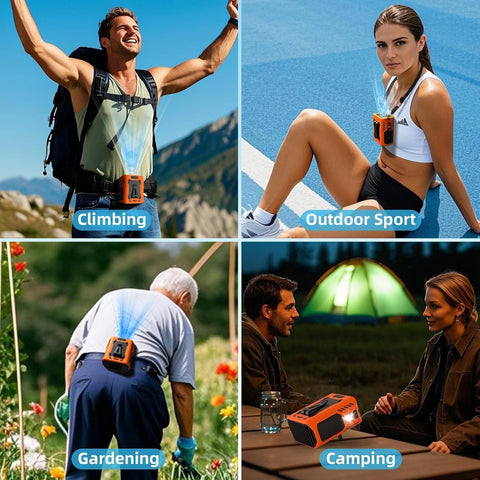 Portable Hanging Waist Fan – Rechargeable Hands-Free Cooling Fan with Digital Display for Outdoor Work, Camping