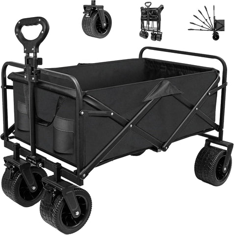 Collapsible Folding Camping Wagon Black, Foldable Camping Cart