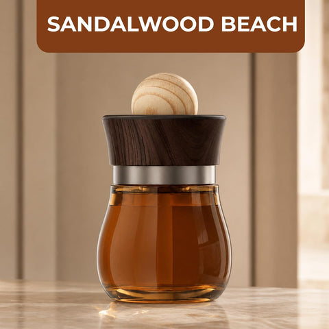 Black Odoor Aroma Diffuser Air Freshener, Premium Essential Oil Fragrance, Long Lasting Scent, Glass Bottle with Natural Wood Top - SANDALWOOD BEACH