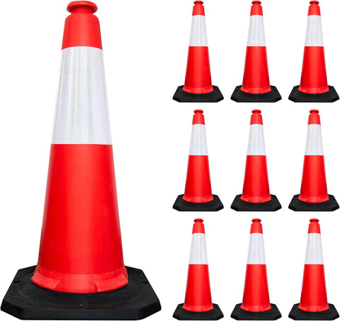 Olmecs Traffic Cone with PE Base – 100CM | PPC Road Safety Reflective Cone | High-Visibility Street Cone with Wide Collar (10 Cones)