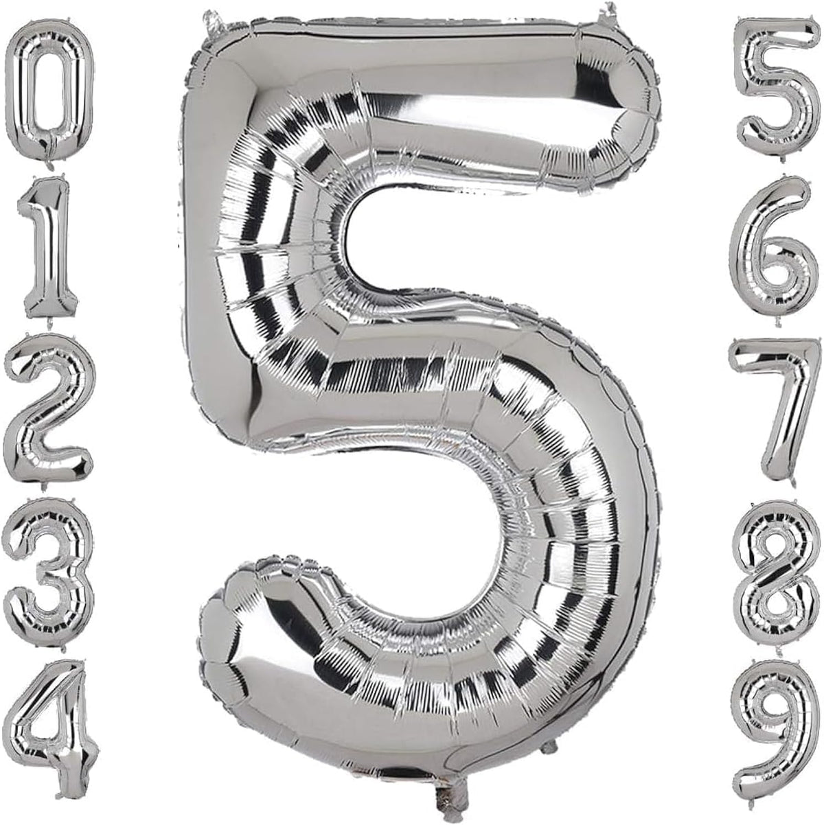 Silver Number Balloons in Helium Foil Mylar No.5