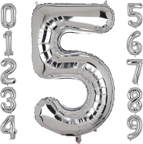 Silver Number Balloons in Helium Foil Mylar No.5