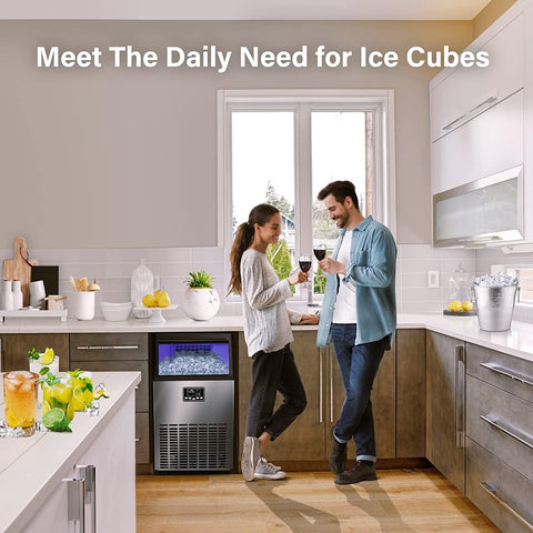 Ice Maker Commercial Machine Self Clean, 44 Cubes per Batch in 11-18 Minutes 100KG/24H,15KG Storage Bin, Advanced LCD Panel w/Clear Indicators, Freestanding for Restaurant/Home/Food Truck Use