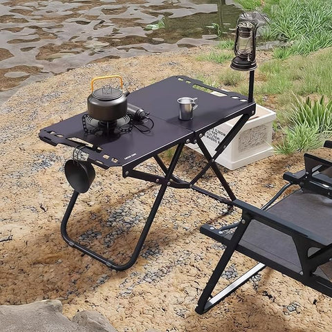 Folding Aluminum Alloy Camping Table Black – Roll-Up Portable Lightweight Grill Table for Outdoor