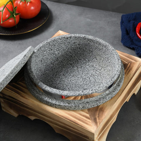 Korean Stone Bowl Cooking Pot with Wood Tray
