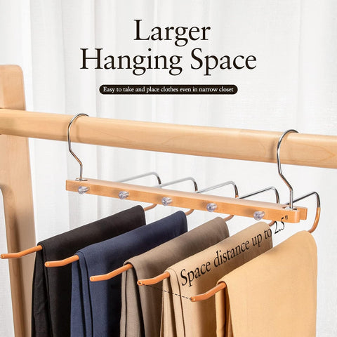 Willow Pants Hangers Space Saving 4 Pack Wooden Multiple Pants Hangers