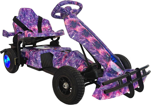 BIKE Electric Go Kart, LED Lights, Pedal Drive, 36V Battery Powered, Kids Ride-On Vehicle (Purple)