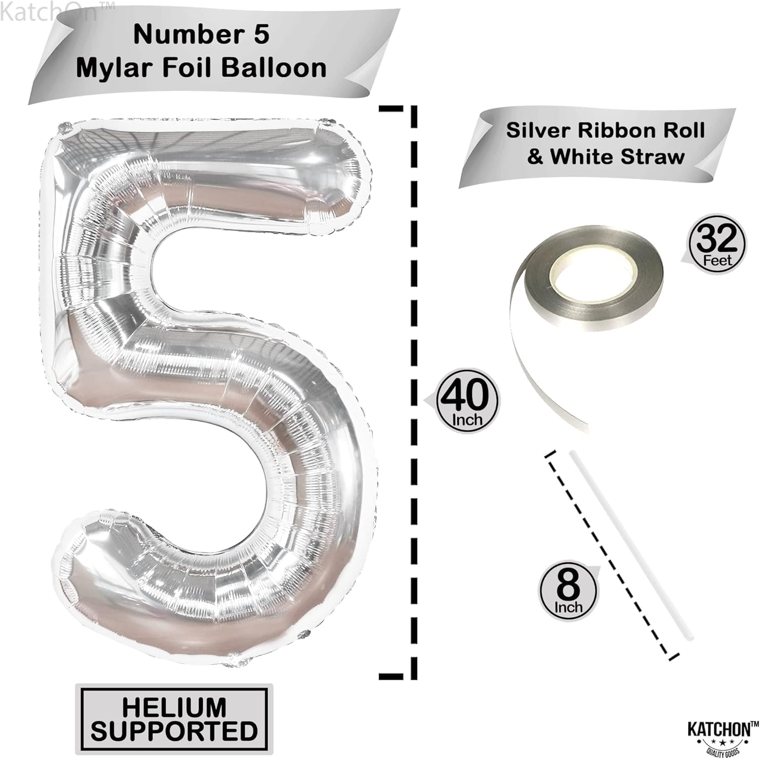 Silver Number Balloons in Helium Foil Mylar No.5