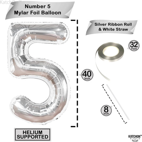 Silver Number Balloons in Helium Foil Mylar No.5