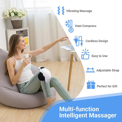 Cordless Knee Massager with 9 Level Heat, Vibration, & Massage Therapy