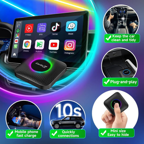 CarlinKit CarPlay Ai Box Android 13.0 with LED Light for Car with Wired CarPlay and Touchscreen