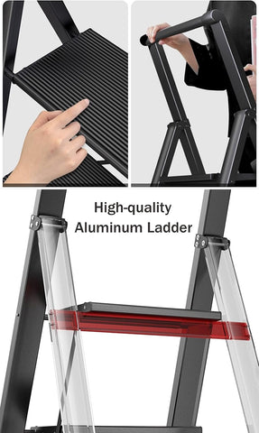 Olmecs 4 Steps With Handle Ladder Aluminum Folding Step, Stool with Anti-Slip Sturdy and Wide Pedal (Copy) (Copy) (Copy)