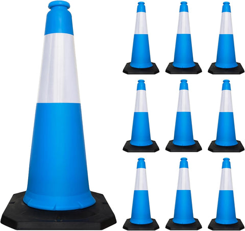 Olmecs Traffic Cone with PE Base – 100CM | PPC Road Safety Reflective Cone | High-Visibility Street Cone with Wide Collar (10 Cones)
