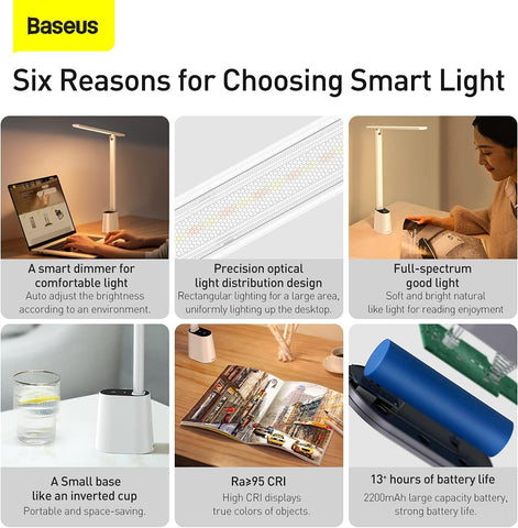 Baseus LED Desk Lamp Auto-Dimming Table Lamp Eye-Caring Smart Lamp Touch Control 47"