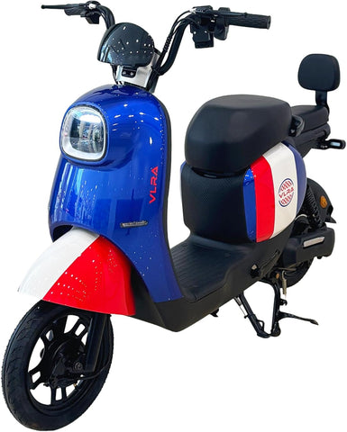 VLRA 48V20AH Classic Retro Mobility Scooters, White and Red, Brown Leather Seats, LED Lights