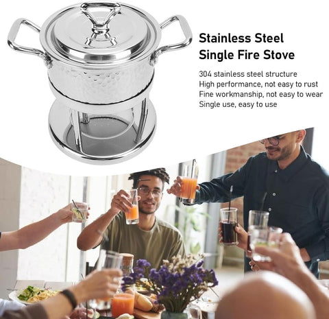 Olmecs 304 Stainless Steel Individual Hot Pot Food Warmer Stove Pan with Lid Stand for Camping Outdoor Dormitory Hotel Home