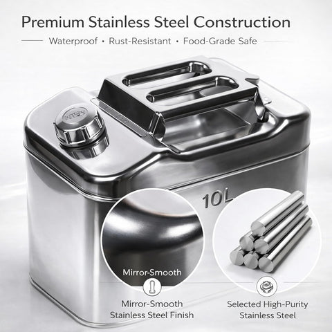 Military Metal Jerry Can 10L Silver For Cars, Jeeps & Other Vehicles
