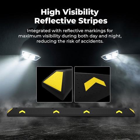 Olmecs Parking Wheel Stop 183CM Black | PVC Heavy Duty Parking Curbs with Yellow Reflector