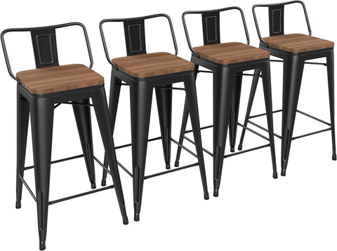 Olmecs Metal Bar Chair With Back Support High, Black Walnut Wood High Chair