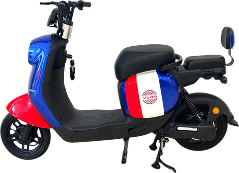 VLRA 48V20AH Classic Retro Mobility Scooters, White and Red, Brown Leather Seats, LED Lights