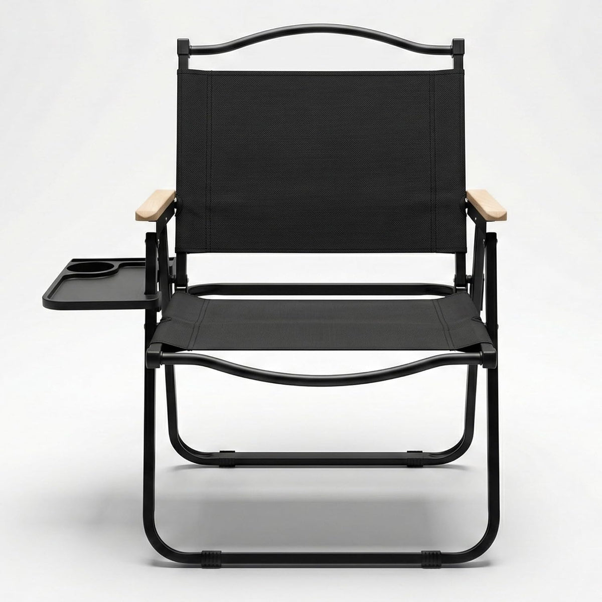 Foldable Camping Chair with Cup Holder Black, Outdoor Portable Foldable Chair