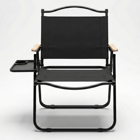 Foldable Camping Chair with Cup Holder Black, Outdoor Portable Foldable Chair
