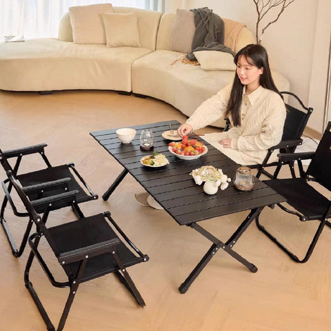 120CM Folding Aluminum Camping Table Black – Roll-Up Table, Portable Lightweight Grill Table for Outdoor