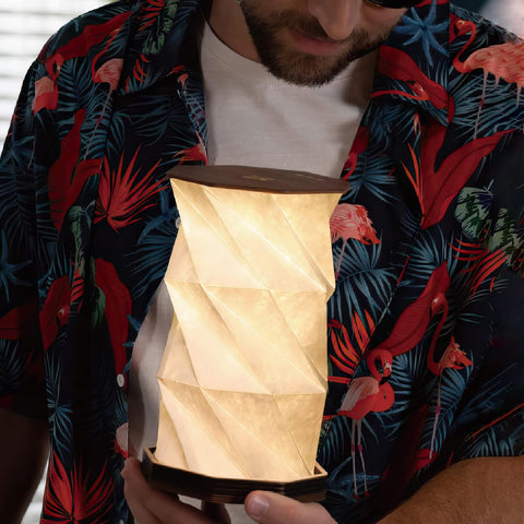 LED Rotating Book Light ABS Wood & Paper Lamp Portable USB Rechargeable (Black)