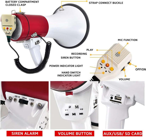 Professional 50W Portable Handheld Megaphone with Siren