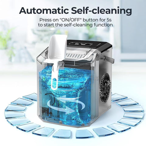 NB North Bayou Countertop Ice Maker, Stainless Steel Portable Ice Machine with Handle,Basket and Scoop, 26Lbs/24H,9 Cubes Ready in 8 Mins