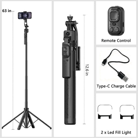Auto Face Tracking Selfie Stick Tripod for Mobile with Light 360 Rotation That Follows Your Movement 63"