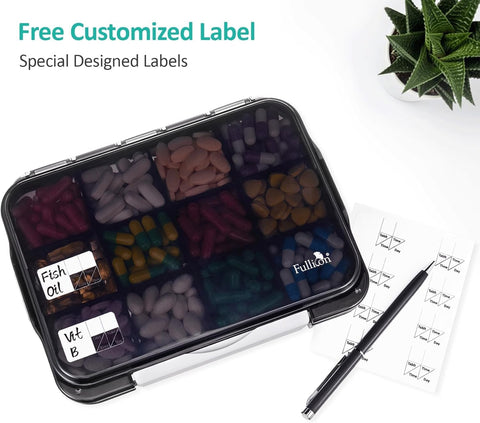 Fullicon Daily Travel Moisture Proof Medicine Box with 12 Extra Large Compartment, Pill Organizer with 3 Secured Buckles