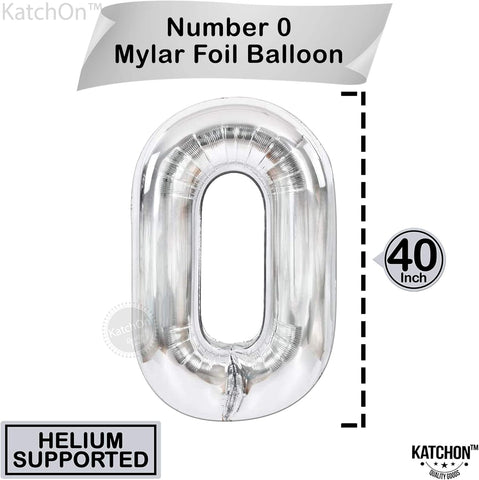 Silver Number Balloons in Helium Foil Mylar No.0