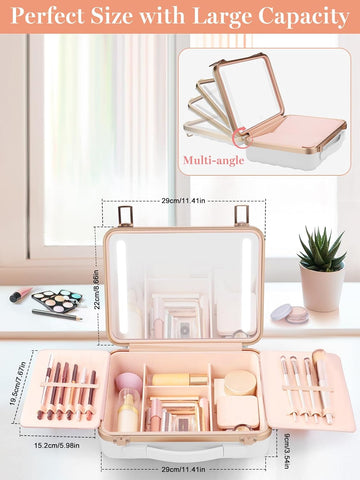 Travel Makeup Train Cases with Lighted Mirror 3 Color Setting