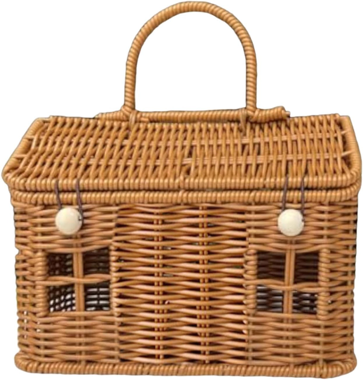 Rattan House Shaped Basket- A handmade woven picnic basket with a lid and handle