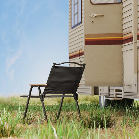 Foldable Camping Chair with Cup Holder Black, Outdoor Portable Foldable Chair