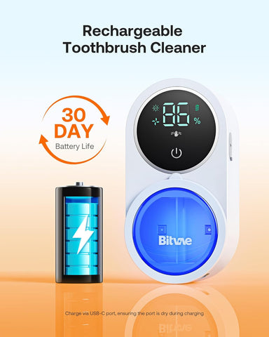 Bitvae Toothbrush Cleaner, Cleaning and Air Drying, LED Smart Screen, Rechargeable Wall Mount Toothbrush Holder