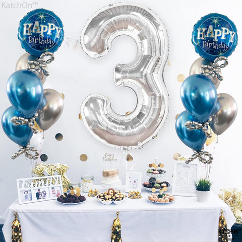 Silver Number Balloons in Helium Foil Mylar No.3