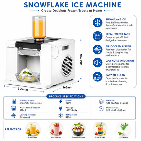 B&S Snowflake Snow Maker Ice Cream Machine 300W | 50kg/24h Commercial Shaved Ice Maker with Automatic Cleaning for Home & Small Gatherings