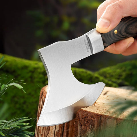 Compact Hand Axe with Wooden Handle – Camping Hatchet Chopping Axe with Leather Sheath for Wood Splitting, Survival Tactical Axe, Outdoor Bushcraft  (Tactical Edge Black Axe)