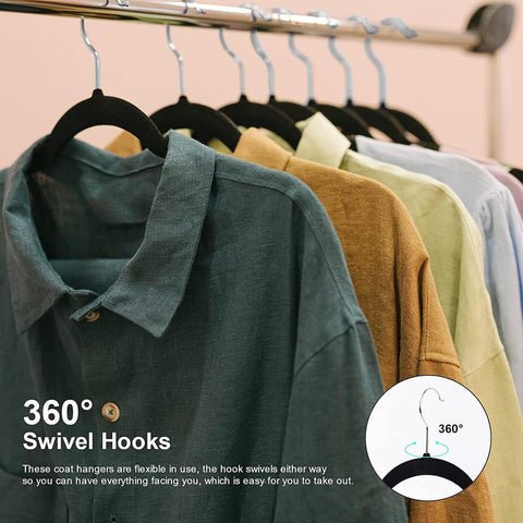 Willow 100-Pack Clothes Hangers 45cm Velvet Coat Hangers Non-Slip Space Saving Hangers Adult Hangers ... (Black)