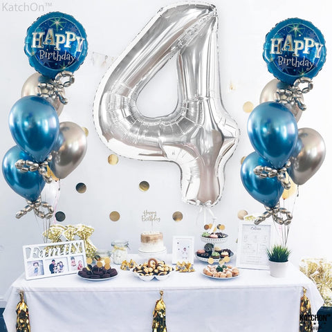 Silver Number Balloons in Helium Foil Mylar No.4