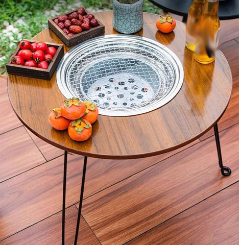 Olmecs Portable Folding Fire Pit Table with Cooking Pan Charcoal BBQ Grill Stove
