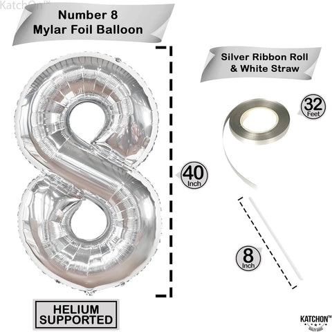 Silver Number Balloons in Helium Foil Mylar No.8