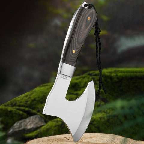 Compact Hand Axe with Wooden Handle – Camping Hatchet Chopping Axe with Leather Sheath for Wood Splitting, Survival Tactical Axe, Outdoor Bushcraft  (Tactical Edge Black Axe)