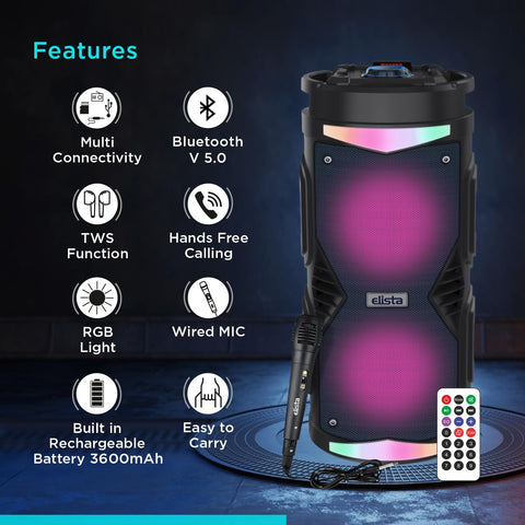 Elista ELS-MusiStrom1600 Portable 16 W Bluetooth Party Speaker with Wired Mic and Remote